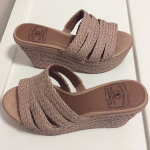 Lucky Brand Jeans leather woven wedge heels